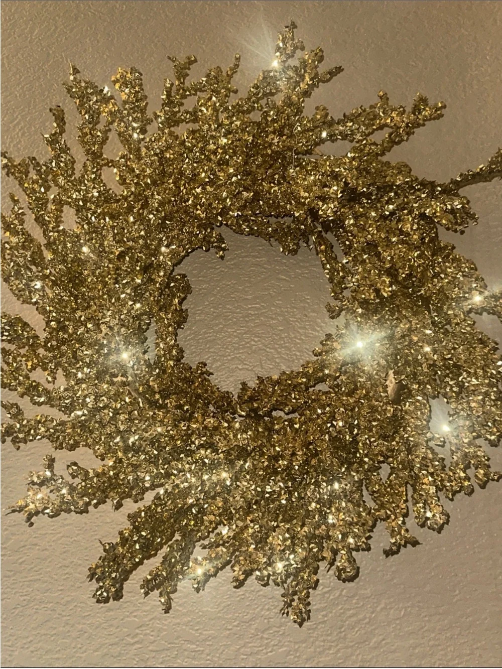 Fun Festive Gold Holiday Sparkle Wreath - Decorative Home Holiday Accent